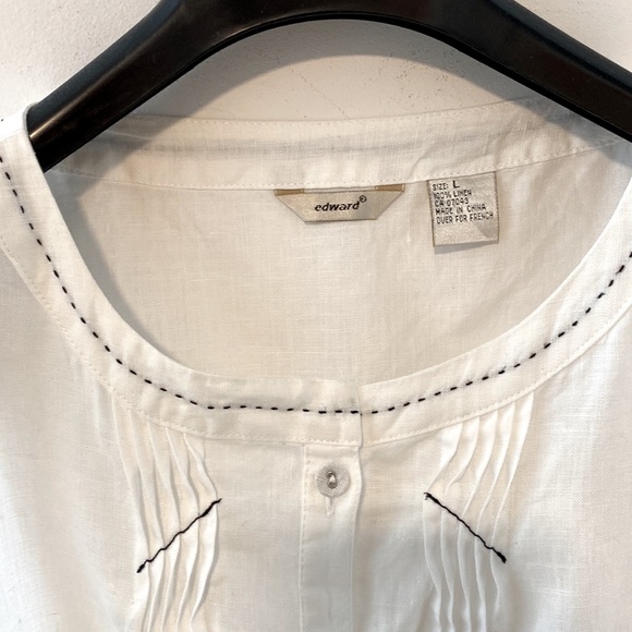 EDWARD White Linen  Button Up Sleeveless Blouse, Size L - Picture 2 of 7